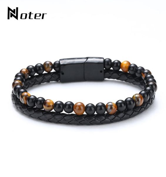 Moda masculina pulseira natural lava tigre olho braslet dupla camada de couro braclet hiphop punk brazalete presente para homem bileklik3778591