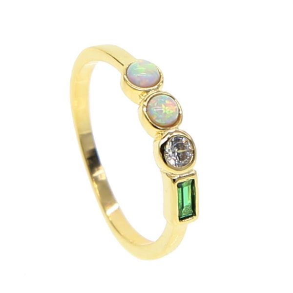 Förderung Gold Farbe Frauen Finger Schmuck US Größe 5 6 7 8 Lünette Set Runde Weiß Feuer Opal Stein rings287q