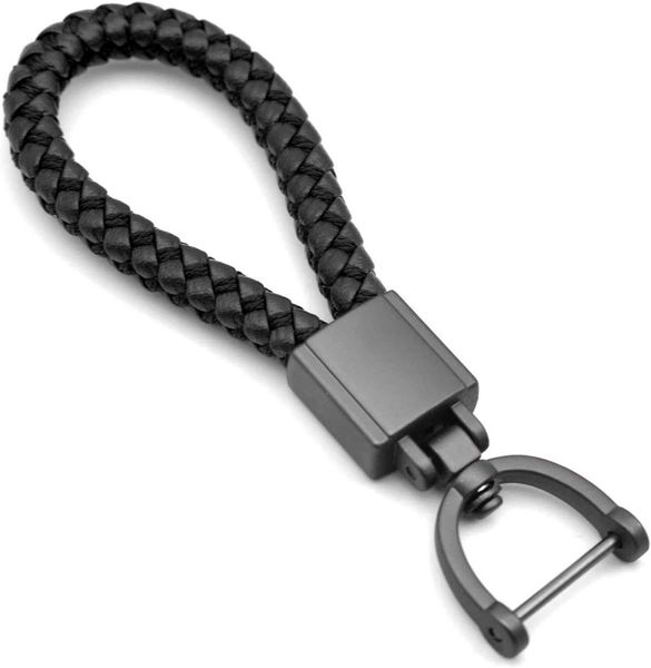 FEYOUN Universeller schwarzer Leder-Auto-Schlüsselanhänger, Metall-Schlüsselanhänger, Webgürtel, Webseil-Schlüsselanhänger, geeignet für Männer und Frauen