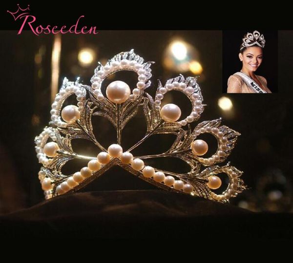 2017 Miss Universe Tiaras ve Taçlar Dev Büyük Pageant Rhinestones İncileri Miss World Crown RE484 C181120013758562