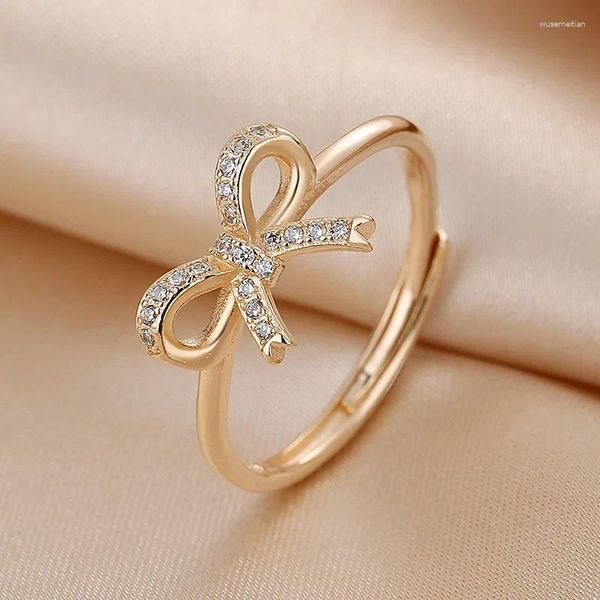 Cluster Rings Luxury Ladies Simple Inlaid Shiny Zircon Bow For Women Wedding Dating Girlfriend Engagement Fashion Jewelry Birthday Gift