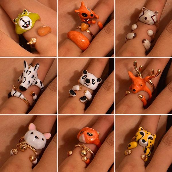 Cluster-Ringe, Tropfenkleber, dreidimensionaler niedlicher Cartoon-Panda-Zebra-Ring, Öffnung, verstellbar, Tier-Set, Geschenk, Party-Schmuck