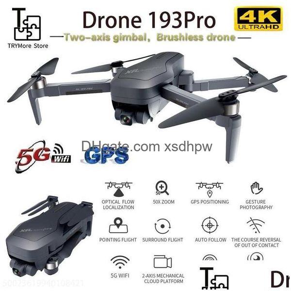 Aereo elettrico/rc 193Pro 2000 metri Drone telecomandato 4K Hd Fpv Telecamera cardanica a due assi Regolazione elettrica 90° Gps Follow Me Dhmb7