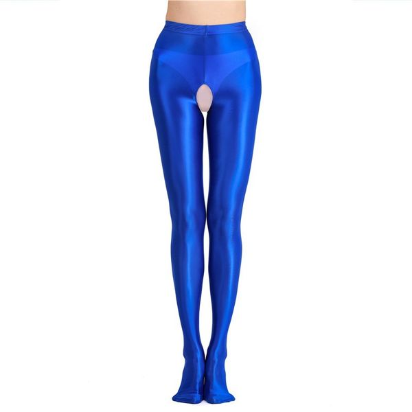 Damen-Hose mit Fuß für Säuglinge, glänzendes Satin, offener Schritt, enge Leggings, hohe Taille, Übergröße, glänzende Yoga-Sport-Jogginghose