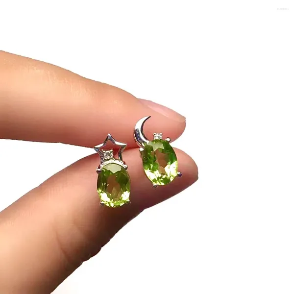 Brincos de garanhão moda lua e estrela para festa 6mm 8mm natural peridot 925 jóias de prata presente de brithday