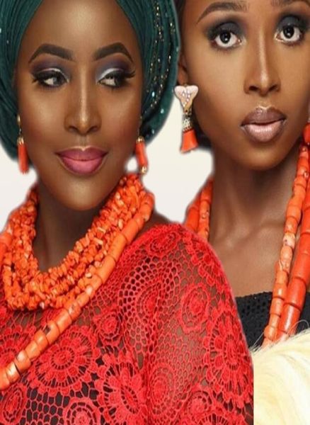 Серьги, ожерелье, модный комплект свадебных украшений 2022, браслеты, оранжевые африканские нигерийские коралловые бусины для женщин Wedding4671452