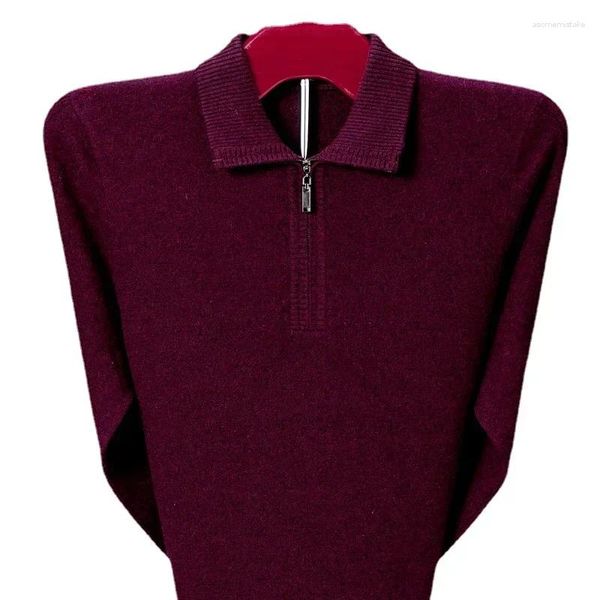 Suéteres masculinos chegada fahsion cashmere suéter pulôver de negócios com meia altura zíper lapela engrossado cor sólida tamanho S-5XL