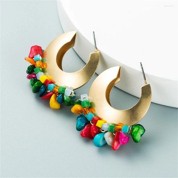 Brincos pendurados Boho Hoop Stud Gold Metal Drop Moda Colorido Frisado Strass Pendientes Acessórios de joias para mulheres