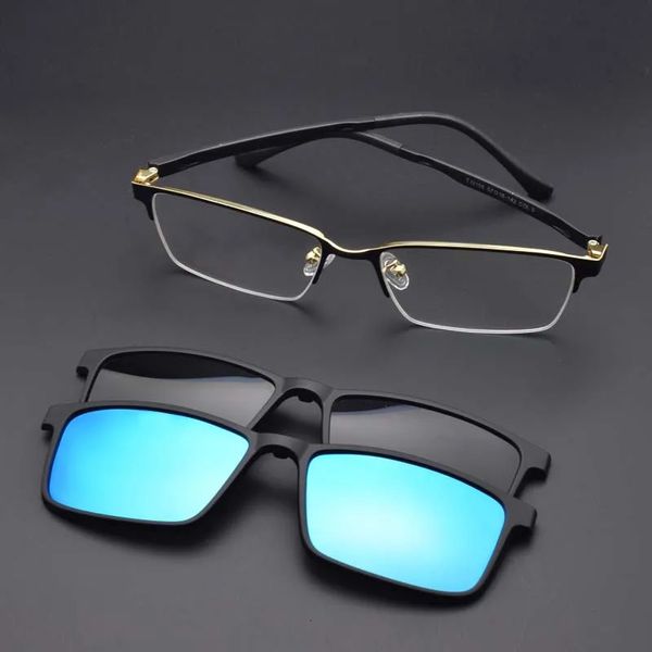 Óculos de sol quadros polarizados manga magnética espelho masculino marrom miopia ímã óculos de sol adsorção visão noturna clipe em óculos quadro cor dupla 231211