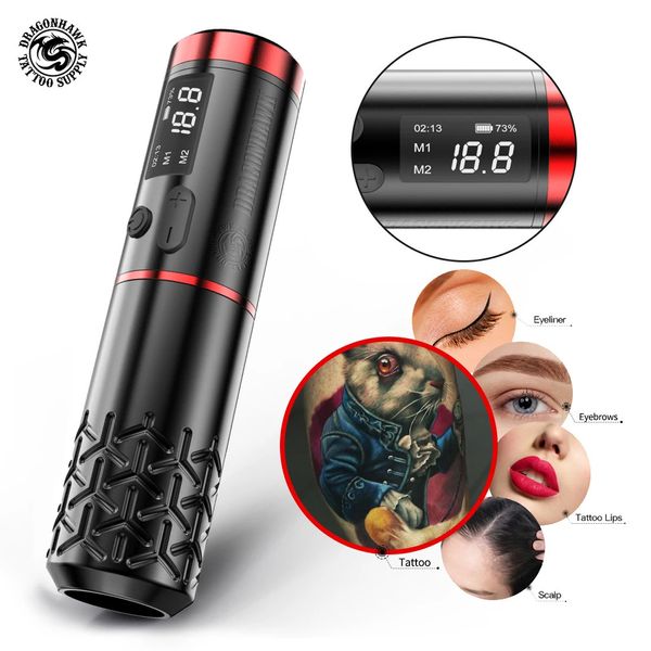 Máquinas de eliminación de tatuajes Dragonhawk Armor Pro Máquina rotativa inalámbrica profesional Potencia portátil Motor sin núcleo LED Pantalla digital Batería Pluma 231211