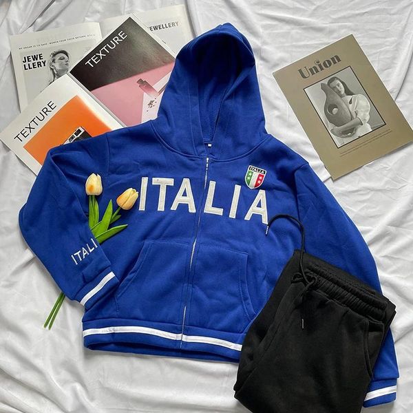 Tute da uomo Moda uomo Felpa con cappuccio Italia Lettera Stampa Felpa con ricamo 2024 High Street Estetica Giacca con cerniera Streetwear Tops