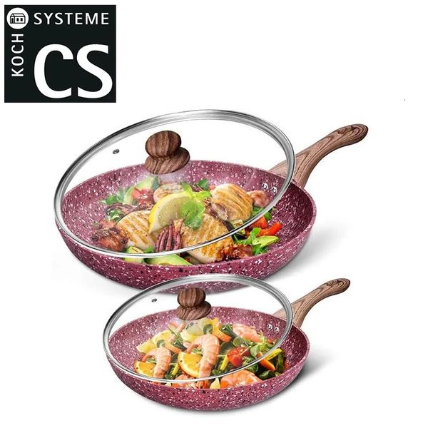 Kochgeschirr-Sets CSK Marmor-Stein-Kochgeschirr-Set, 4-teilig, 24 cm Antihaft-Bratpfanne mit Deckel, 30 cm Kochpfanne, Maifan-Beschichtung, PFOA-frei, 231211