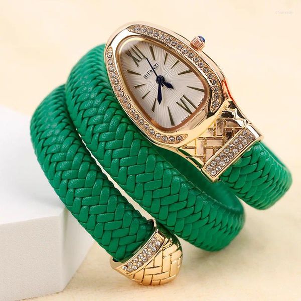 Relógios de pulso personalidade criativa cobra relógios mulher elegante quartzo senhoras pulseira diamante relógio de pulso montre femme