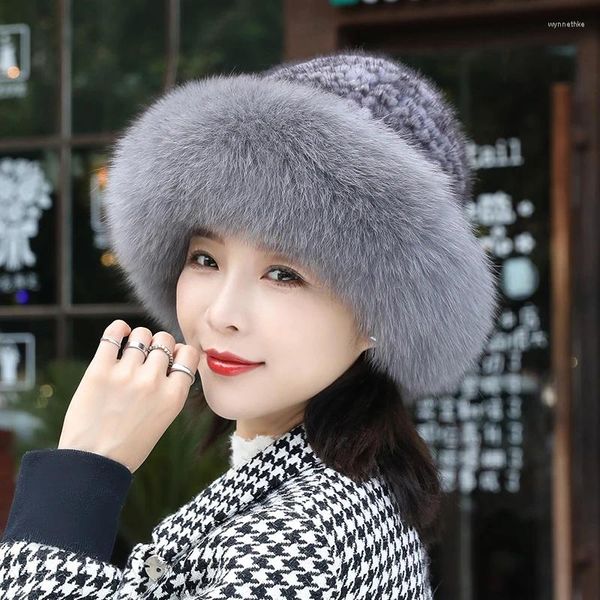 Berretti Cappello in vera pelliccia invernale per berretto da donna in visone naturale con berretti Berretti a secchiello per maglieria russi di lusso alla moda