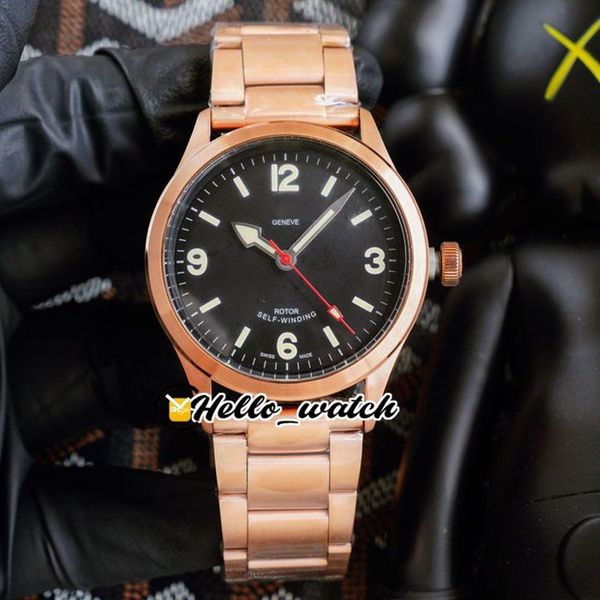 Часы Ranger 41 мм M79910-0001 79910 Черный циферблат Asian 2813 Автоматические мужские часы Полный стальной браслет из розового золота Часы Hello HWTD 8 2239