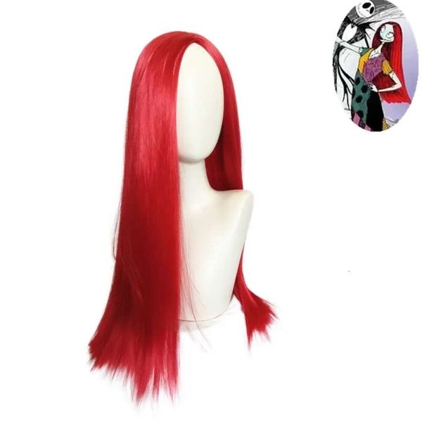 Halloween Horror Nacht Anime Perücke Sally Cosplay Perücken Rot Mittellanges Glattes Haar