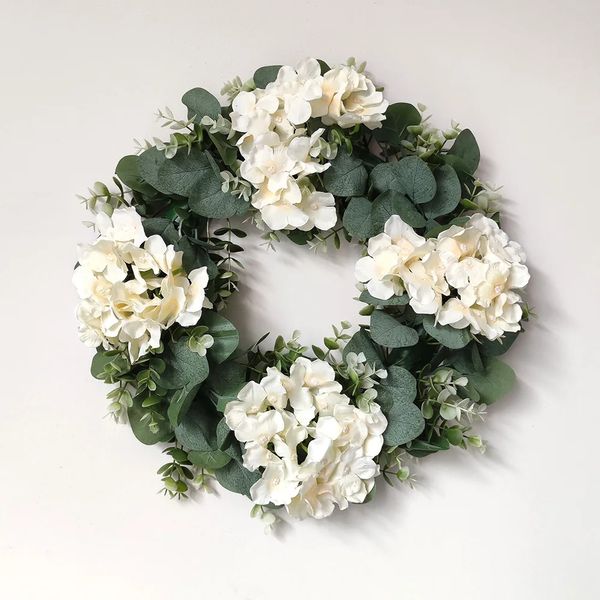 Decorações de Natal Folhas verdes de hortênsia branca Eucalipto Garland Decoração de casa Grinalda de flores artificiais para decoração de casamento Enfeite de Natal 231211