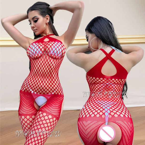 Mode Fishnet Aushöhlen Overalls für Frauen Sexy Durchsichtig Ganzkörper Strümpfe Kleidung Damen Mesh Perspektive Bodys sexy