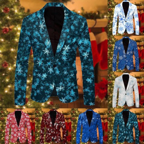 Erkekler Takımlar Tek Bir Düğme Noel Baskılı Sıradan Takım Kıyafet Ceket İnce Uygun Erkekler Avcısı Pinstripe
