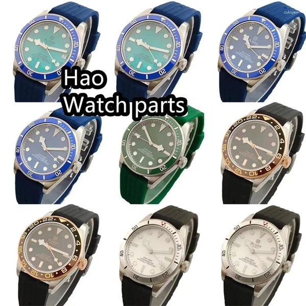 Relógios de pulso 39mm preto branco verde azul NH35 relógio automático masculino safira vidro curvo pulseira de borracha luminosa