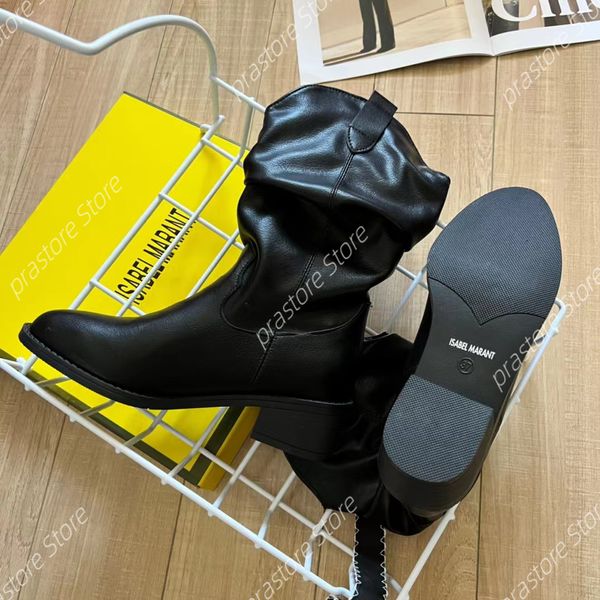 Ayak bileği isabel tıknaz topuk botları pilili batı kovboy botları el yapımı retro boots eğlence