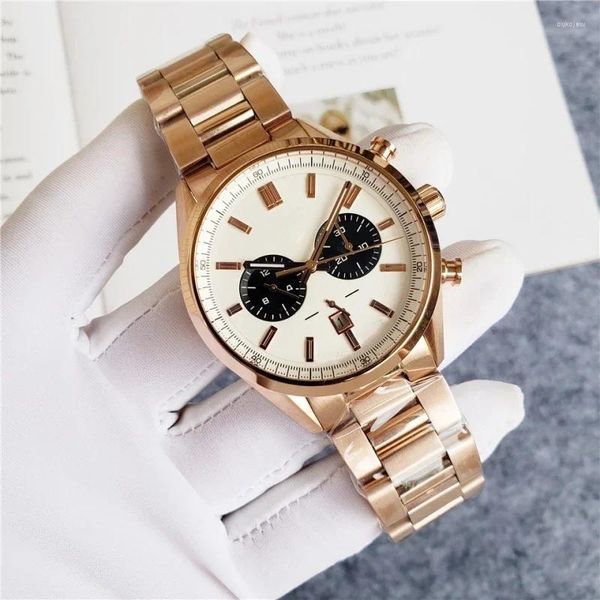 Relógios de pulso 2024 Top Luxury Automatic Machinery 42mm Rose Gold Multi-Função Dial Aço Inoxidável 904L Sports Military Brand Watch