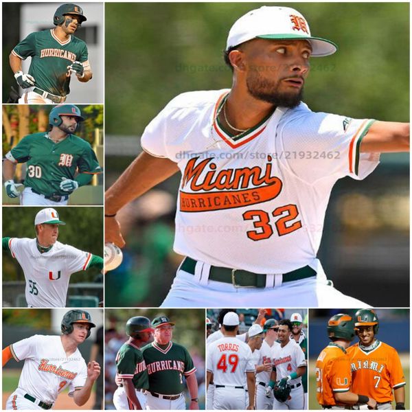 Maglia da baseball Miami Hurricanes 0 Dorian Gonzalez Jr. 4 Blake Cyr 6 Drew Dwyer 7 Jack Scanlon 8 Lucas Costello 9 Herick Hernandez 10 Brian Walters