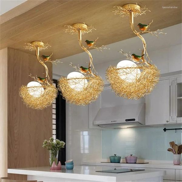 Люстры в скандинавском стиле, индивидуальный дизайн, стеклянная люстра «Птичье гнездо», кухонная светодиодная лампа, декоративный подвесной художественный подвесной светильник