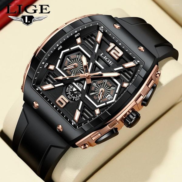 Armbanduhren Herrenuhr LIGE Quadrat Luxus Mode Wasserdicht Mann Silikonarmband Casual Sport Quarz Armbanduhr Kalender Luminoius Uhr