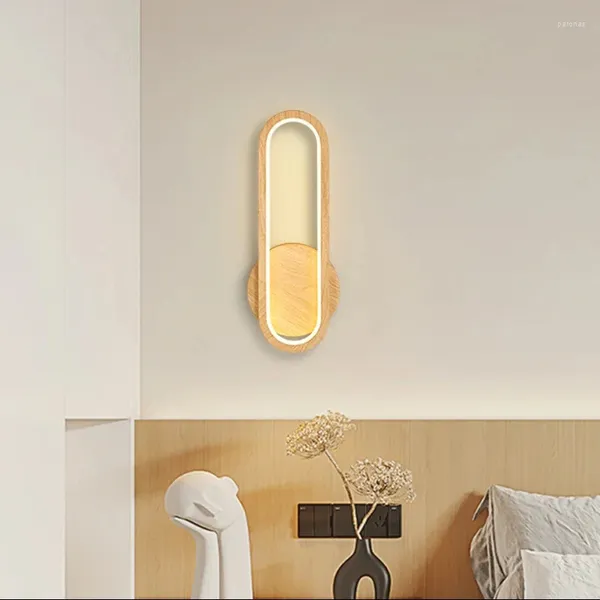 Lâmpada de parede moderna lâmpadas led anel de madeira luz para quarto cabeceira sala estar escada interior decoração casa luminárias