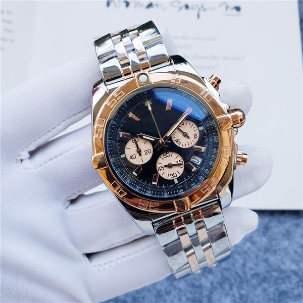 Quartz Chronograph Function Mens Watch Speed Moon Relógios rosa ouro aço inoxidável mostrador preto relógios de pulso montre de luxe 007 relógio para homens relojes