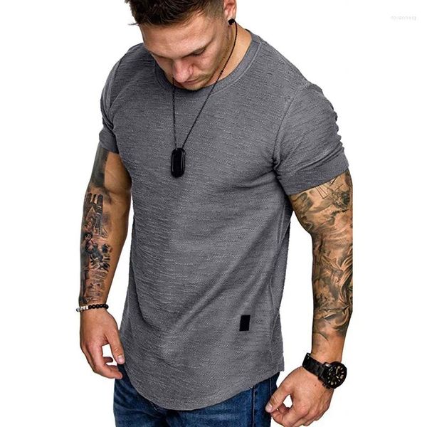 Ternos masculinos b537 verão homens manga curta camisa casual em torno do pescoço moda elástico ajuste engraçado streetwear sólido tshirt hip hop topos S-XXL