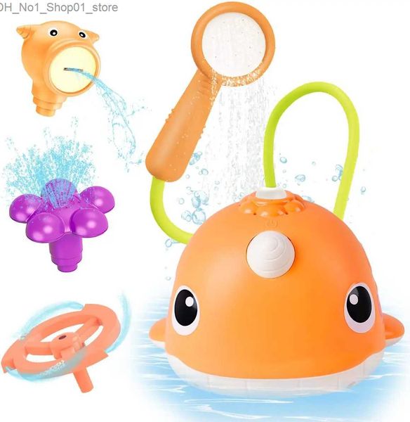 Badespielzeug, Baby-Badespielzeug, 4-in-1-Wal-Badespielzeug, Wassersprinkler, Duschkopf, 3 Sprühwasserdüsen, Spritzbadewannenspielzeug für Kleinkinderbad Q231212