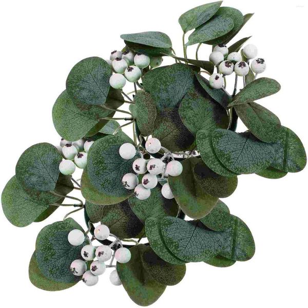 Flores decorativas 2 pçs castiçal guirlanda anel suporte folha artificial pequena grinalda flor de seda anéis eucalipto peças centrais