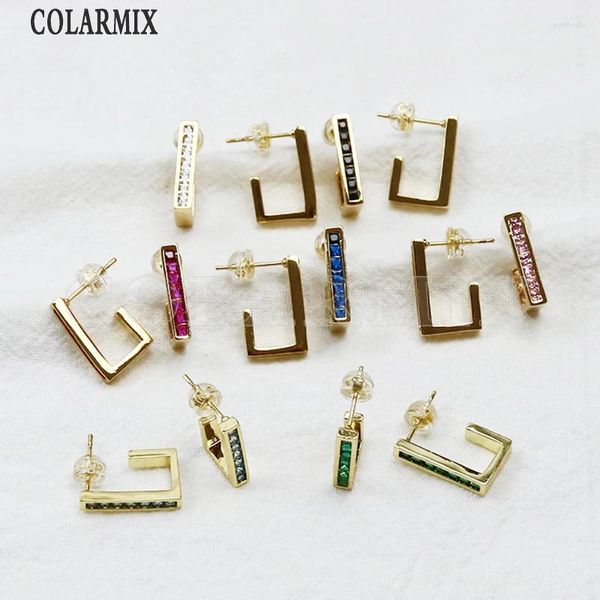 Pendientes de botón 5 pares de aros rectangulares coloridos metálicos chapados en oro joyería de moda clásica para mujeres 30592