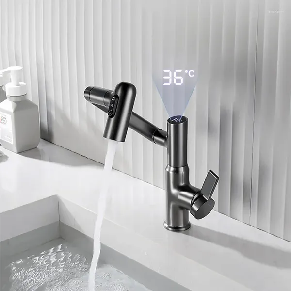 Torneiras de cozinha torneira inteligente display digital rocker pia do banheiro lavatório motorhome e raspar lavagem