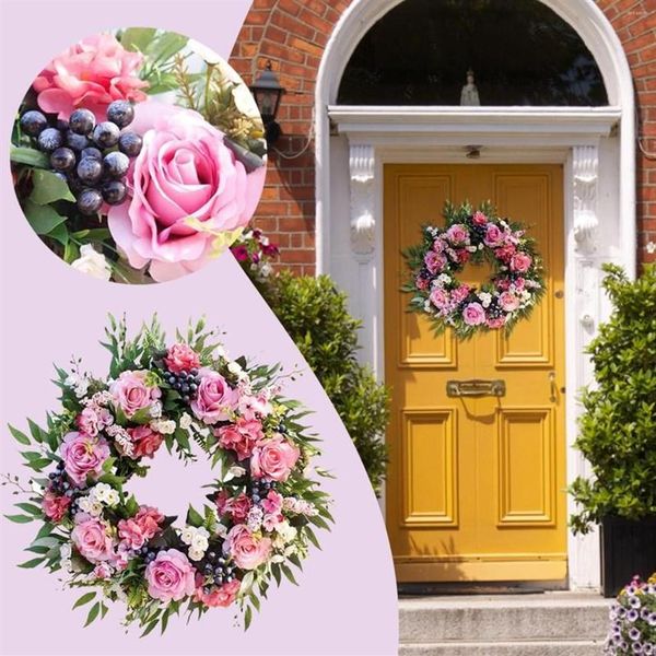 Fiori decorativi Porta Ghirlanda di fiori Testa di peonia Ghirlanda fatta a mano da 55 cm per esposizione all'aperto primavera estate #t2g233p