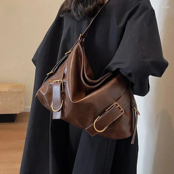Вечерние сумки Y2K, женские винтажные сумки в стиле Харадзюку с пряжкой на ремне, кожаная сумка через плечо, сумки-мессенджер, мотоциклетная сумка-тоут для