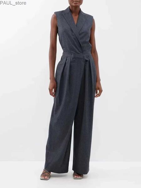 Damen-Overalls, Strampler, neue Damen-Wollkleidung, Jumpsuits, schmale Passform, ärmelloses Oberteil, lange hohe Taille, weites Bein, Hosen, Jumpsuits, einteilig, L231212