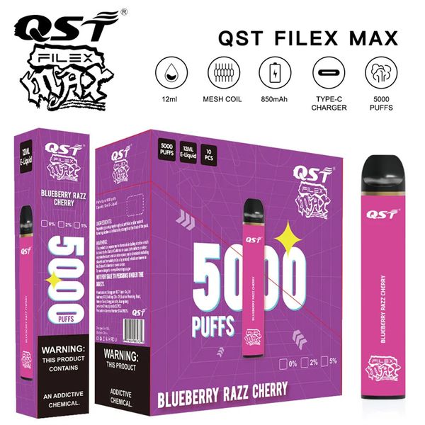 Original QST Vapor Flex Max 5000 Puffs Vape Descartável 12ml Pré-preenchido 0mh 20mg 50mg Destacável Ecig Stick Dispositivo de Caneta de Vapor de Controle de Fluxo de Ar