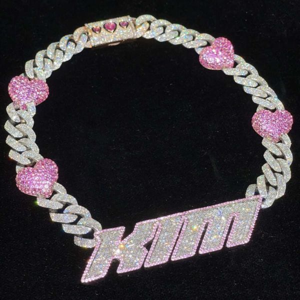 Nuovo moda Kim Kardashian Same design ghiacciato VVS Diamond Moissanite Cuban Custom Nome Necklace Necklace Gold