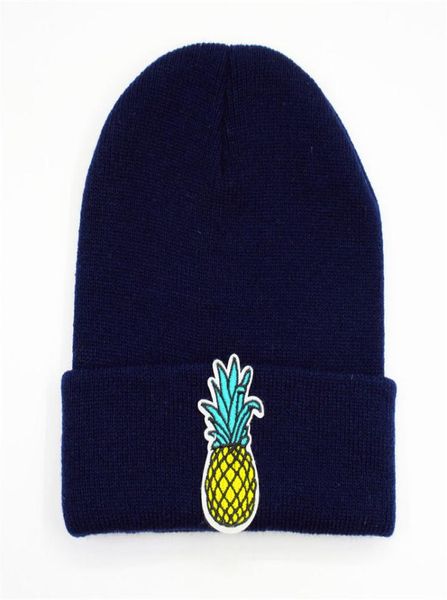 LDSLYJR Baumwoll-Ananas-Frucht-Stickerei, verdickte Strickmütze, warme Wintermütze, Skullies-Mütze, Beanie-Mütze für Erwachsene und Kinder, 1475056951