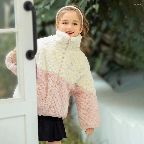 Пуховое пальто, модные осенне-зимние парки для маленьких девочек, розовые, фиолетовые, контрастные пальто на молнии с высоким воротом, кардиганы для малышей
