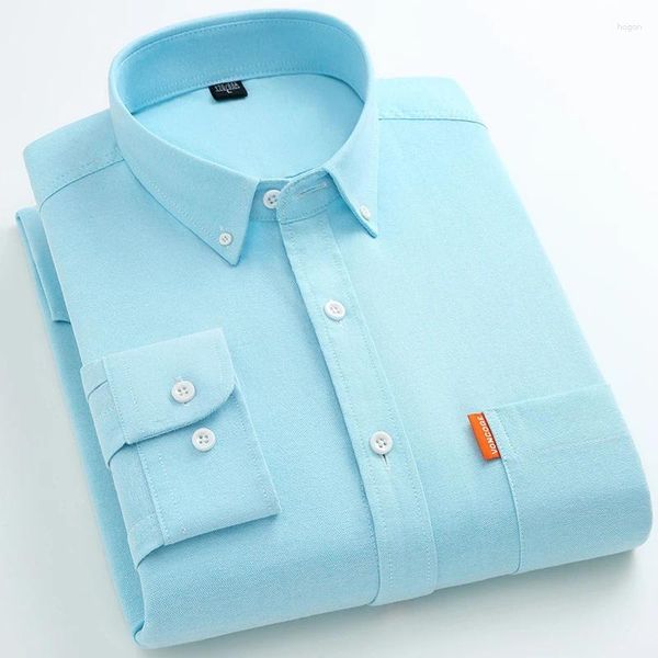 Erkek elbise gömlek iş gömlek yüksek kaliteli pamuk oxford rahat klasikler düz renk düğmeli yakalı tasarım düzenli fit üst