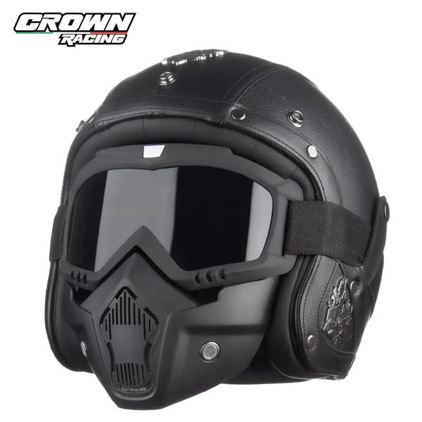 Fahrradhelme Crown Racing Retro Motorradhelm Herren 3/4 Offen Off Road Integriert DOT 231211