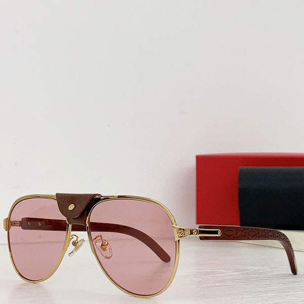 Óculos de sol Santos da marca mais vendida para homens designers homens mulheres pilotos bezerro couro nariz ponte moldura marrom pernas de madeira lentes rosa UV400 óculos de sol de praia CT0037