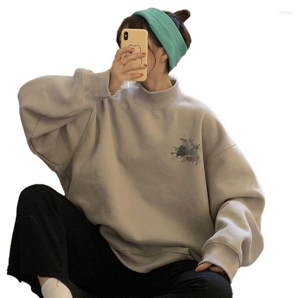 Kadın Hoodies Kadın Baskılı Baskılı Baskı Sıcak Artı Kadife Büyük Boy Kawaii Basit Kadınlar Külkü All Maç Kore tarzı Kore