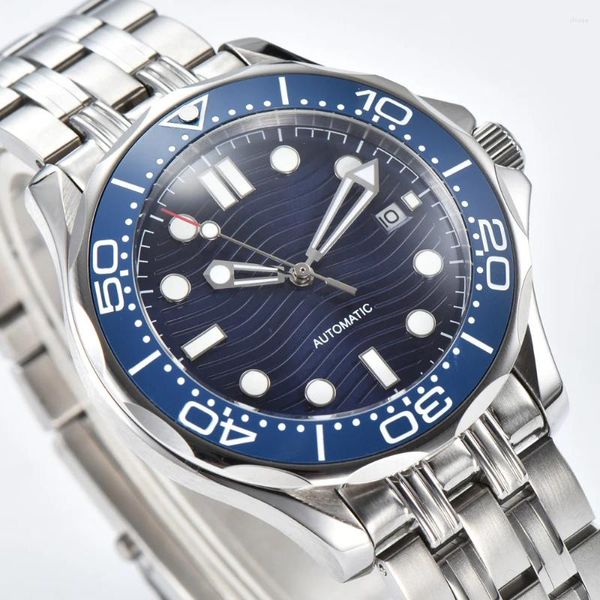 Relógios de pulso relógio de pulso mecânico masculino japão 8215 movimento escuro azul asséptico padrão dial 316l caixa de aço inoxidável cinta