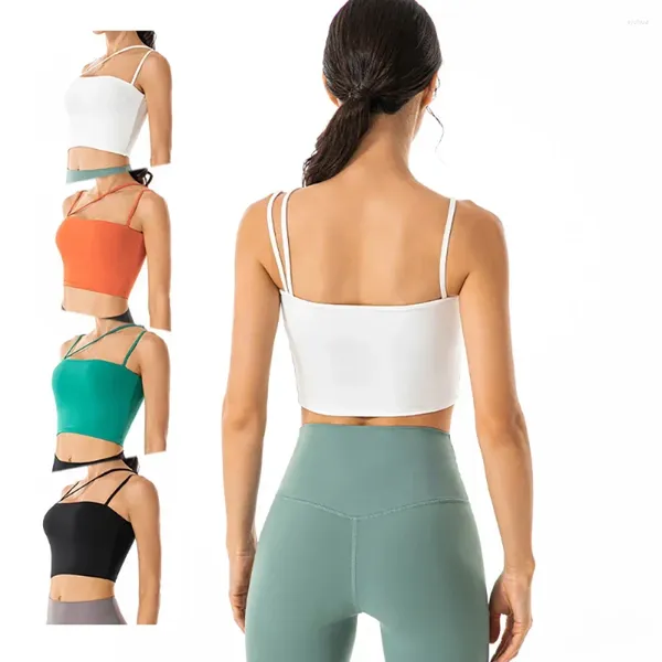 Roupa de yoga feminina esportes topo diagonal ombro colete treino camisola ginásio almofada no peito roupas halter sutiã fitness topos mujer