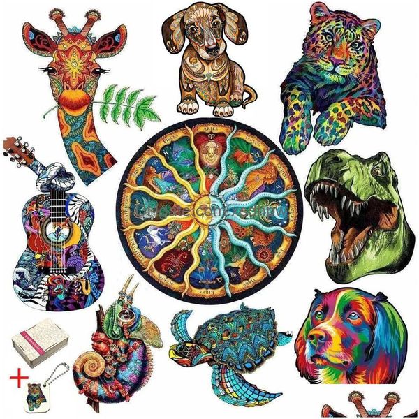 Puzzle Puzzle di animali in legno per bambini Adts Unico misterioso camaleonte Puzzle Regalo di festa Giochi interattivi Giocattolo di legno 230529 Drop De Dhqwv